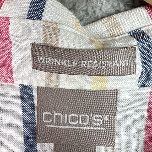 Chicos Wrinkle Resistant Shirt Size 2 (L/12) White Stripes 3/4 Sleeve Button Up - Picture 9 of 16